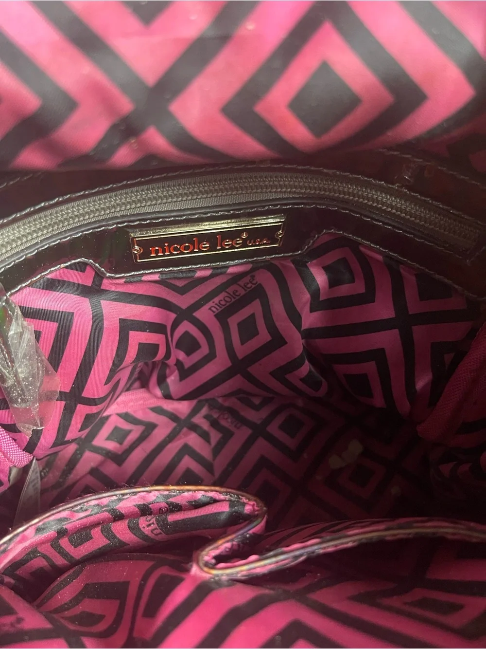 Nicole Lee Black Holographic Flap Starlet Illustration  small Backpack.
